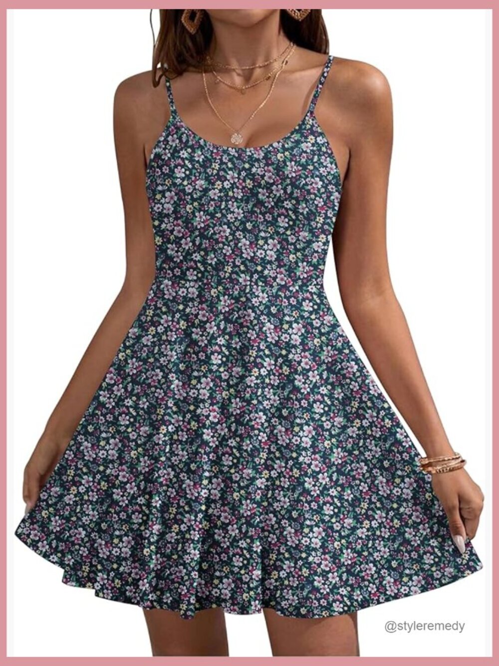 Floral Mini Dress with Pockets Adjustable Spaghetti Strap Fit & Flare Sundress